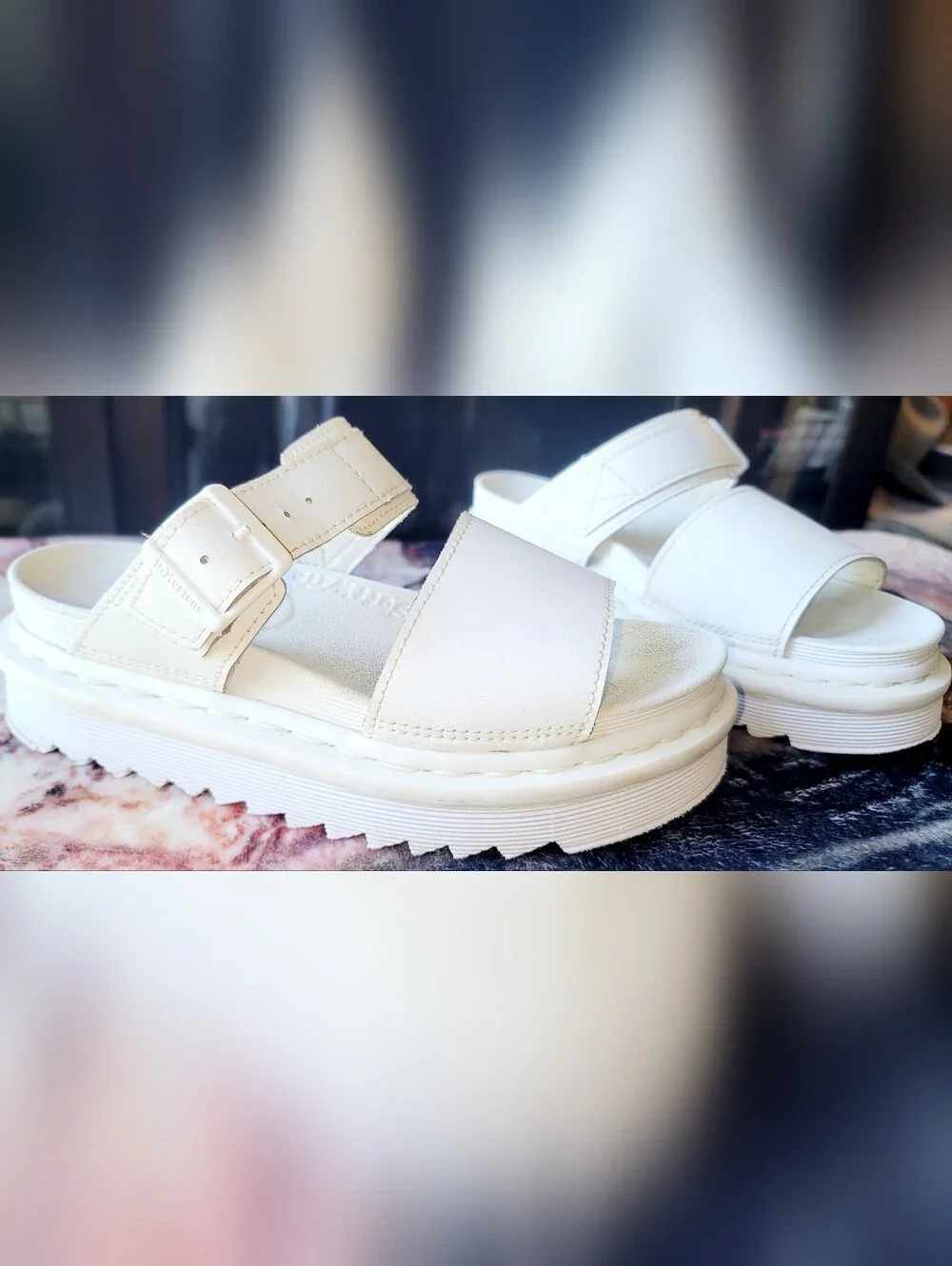 Dr Martens Voss  Leather Strap Chunky Platform Sandals White Sz 5US